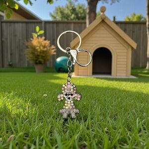 Silver Poodle Dog Allover Aurora Rhinestone Bag Purse Charm Keychain Labradoodle